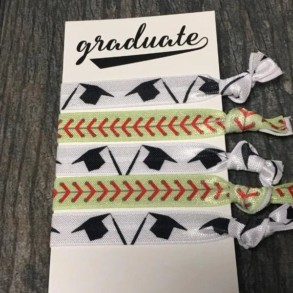 Graduation Softball Hair Ties Set - Pick Color