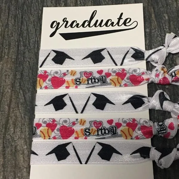 Graduation Softball Hair Ties Set - Pick Color