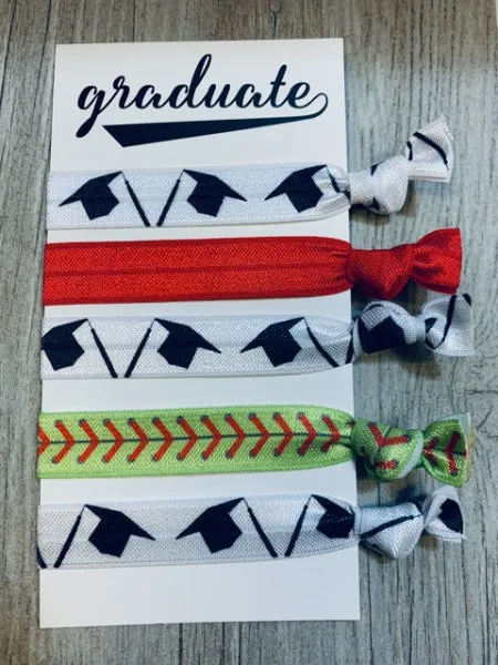 Graduation Softball Hair Ties Set - Pick Color