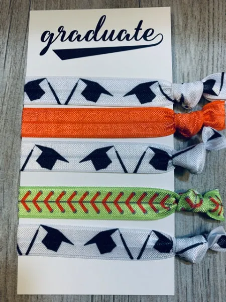 Graduation Softball Hair Ties Set - Pick Color