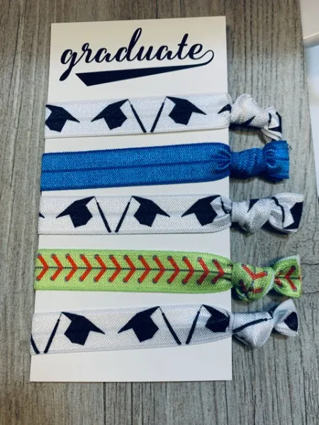 Graduation Softball Hair Ties Set - Pick Color