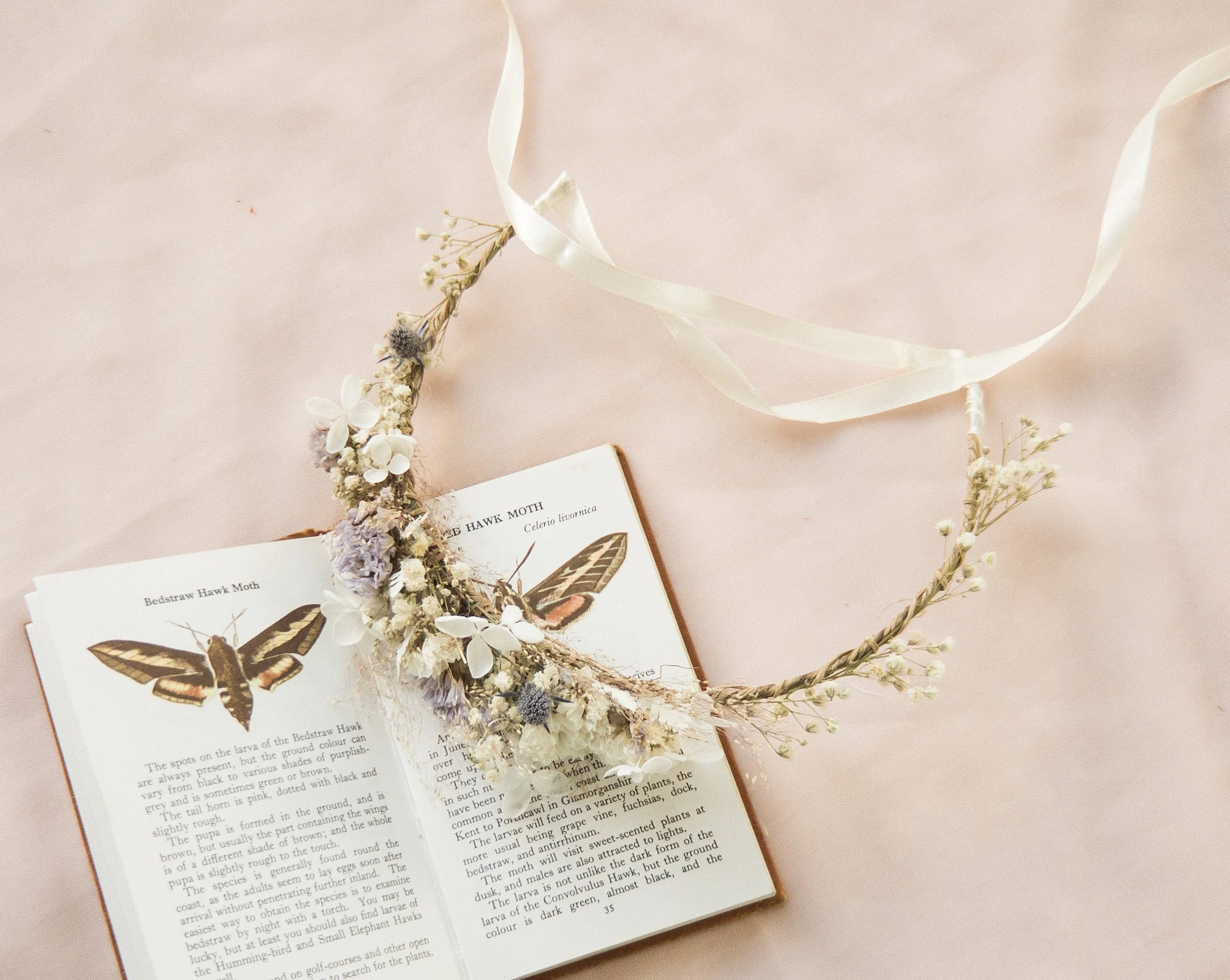 Hydrangea Wedding Half Crown / Baby's Breath Dried Grasses Crown / Dried Flower Crown / Boho Bridal Crown