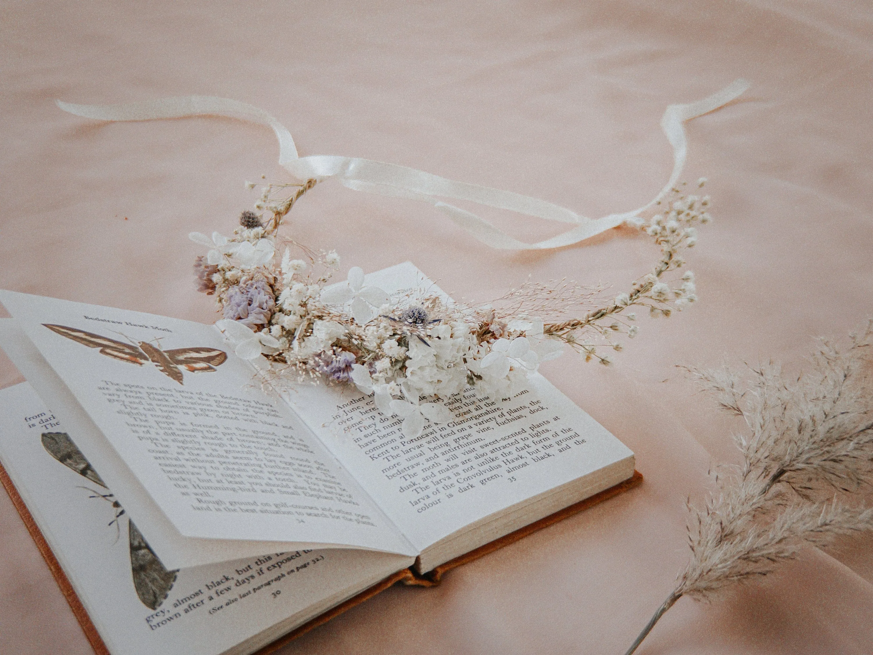 Hydrangea Wedding Half Crown / Baby's Breath Dried Grasses Crown / Dried Flower Crown / Boho Bridal Crown