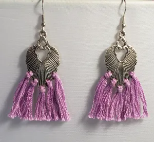 Hypoallergenic Silver Tone Metal Earrings with Pink Tassels on Fish Hook Earrings