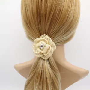 jute camelia hair tie flower ponytail holder