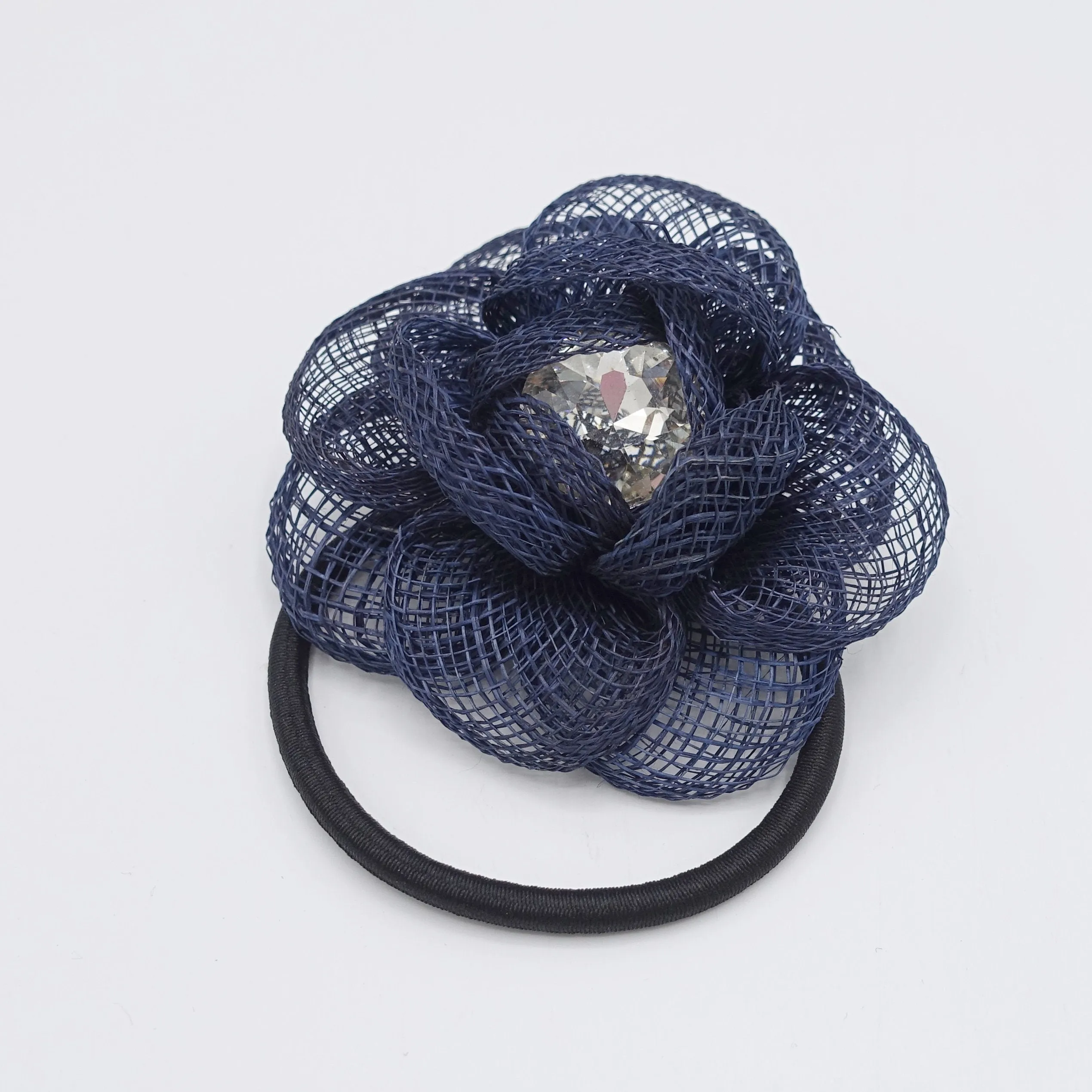 jute camelia hair tie flower ponytail holder