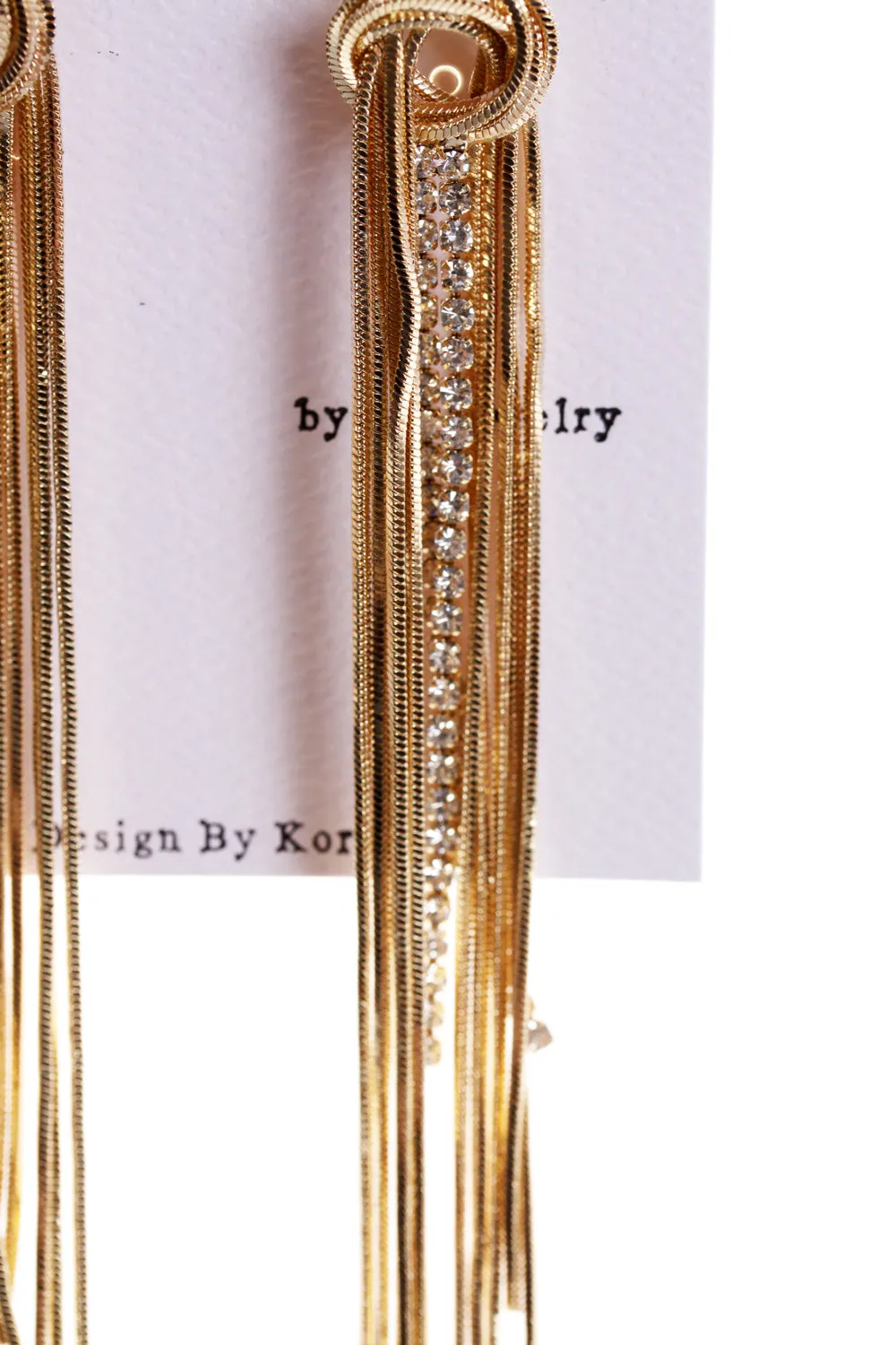 Knot Tassel Diamante Dangling Earrings in Gold