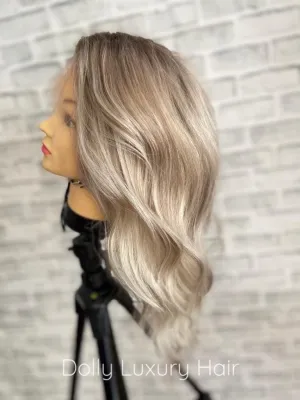 LAILA | Luxe Ash Blonde Balayage 100% Human Hair Swiss 13x4 Lace Front Glueless Wig  Bleached Knots Transparent Lace Full Lace Upgrade Available