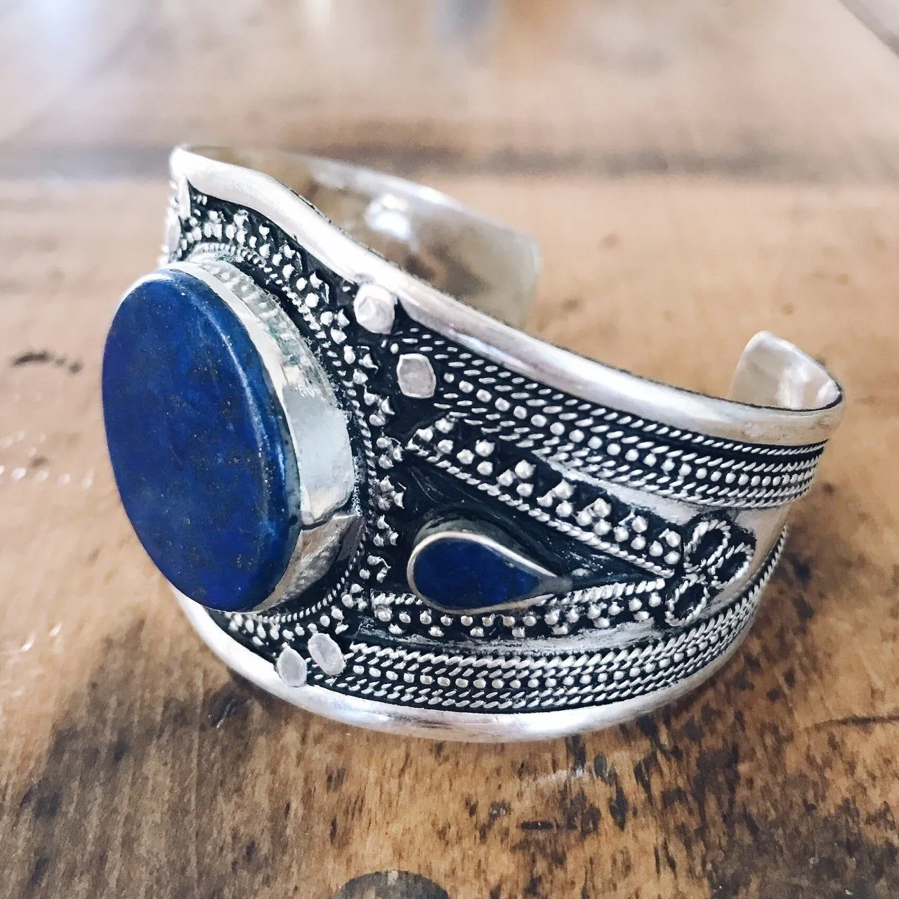 Lapis lazuli tribal boho cuff - Small