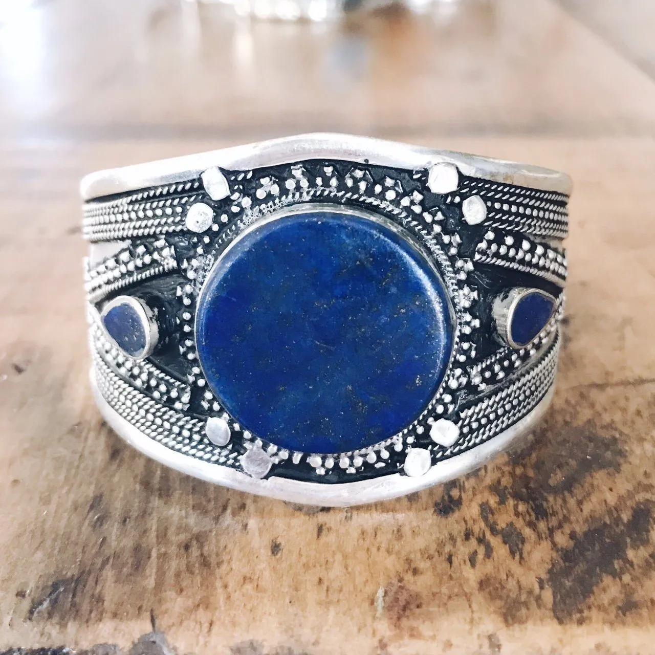 Lapis lazuli tribal boho cuff - Small