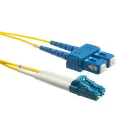 LC/SC Duplex Fiber Optic Patch Cable, OS2 9/125 Singlemode, Yellow Jacket, Blue Connector, 3 meter (10 foot)