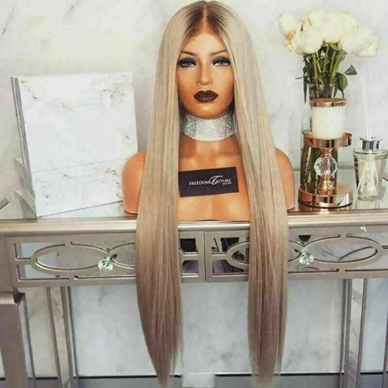 Luxury Ash Blonde Ombre 100% Human Hair Swiss 13x4 Lace Front Glueless Wig  Balayage Highlight U-Part, 360 or Full Lace Upgrade Available