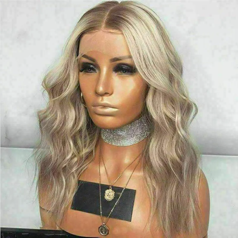 Luxury Balayage Highlight Ash Blonde 100% Human Hair Swiss 13x4 Lace Front Glueless Wig  Wavy U-Part, 360 or Full Lace Upgrade Available