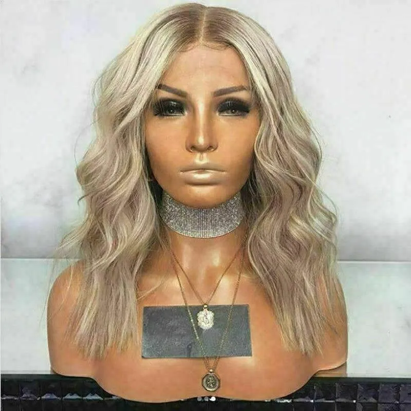 Luxury Balayage Highlight Ash Blonde 100% Human Hair Swiss 13x4 Lace Front Glueless Wig  Wavy U-Part, 360 or Full Lace Upgrade Available