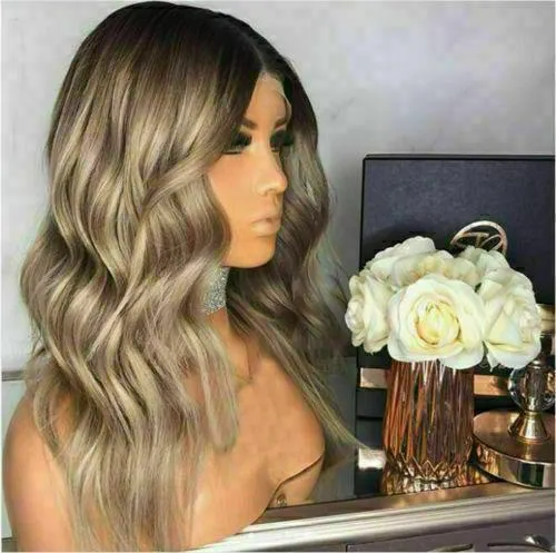 Luxury Balayage Highlight Ash Blonde 100% Human Hair Swiss 13x4 Lace Front Glueless Wig  Wavy U-Part, 360 or Full Lace Upgrade Available