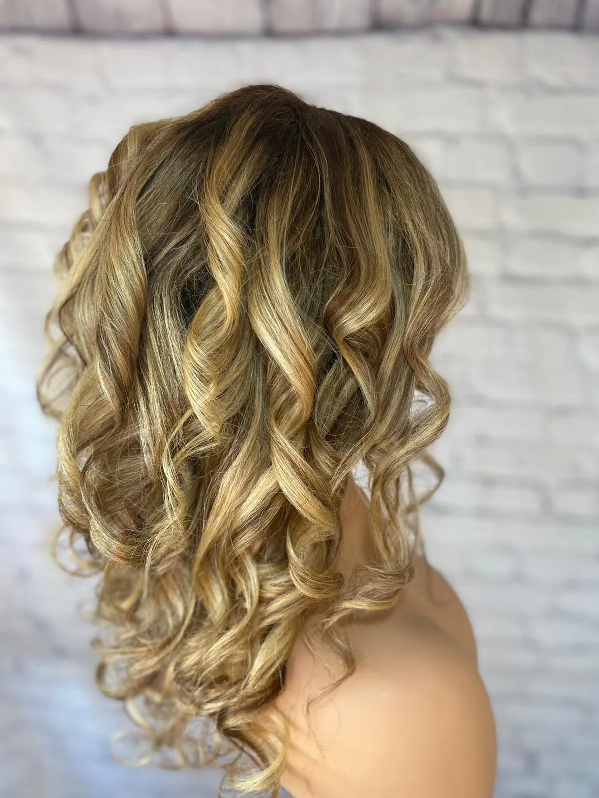 Luxury Caramel Blonde Curly Balayage 100% Human Hair Swiss 13x4 Lace Front Glueless Wig Wavy U-Part, 360 or Full Lace Upgrade Available