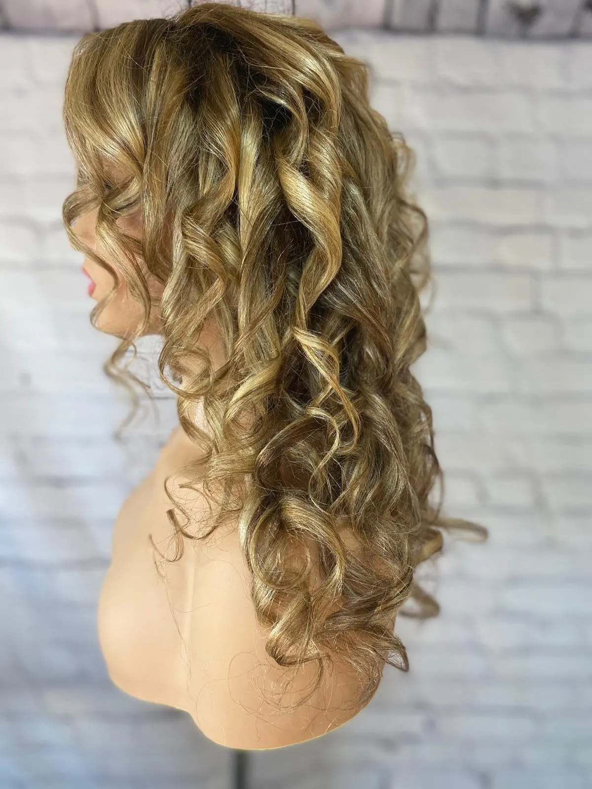 Luxury Caramel Blonde Curly Balayage 100% Human Hair Swiss 13x4 Lace Front Glueless Wig Wavy U-Part, 360 or Full Lace Upgrade Available