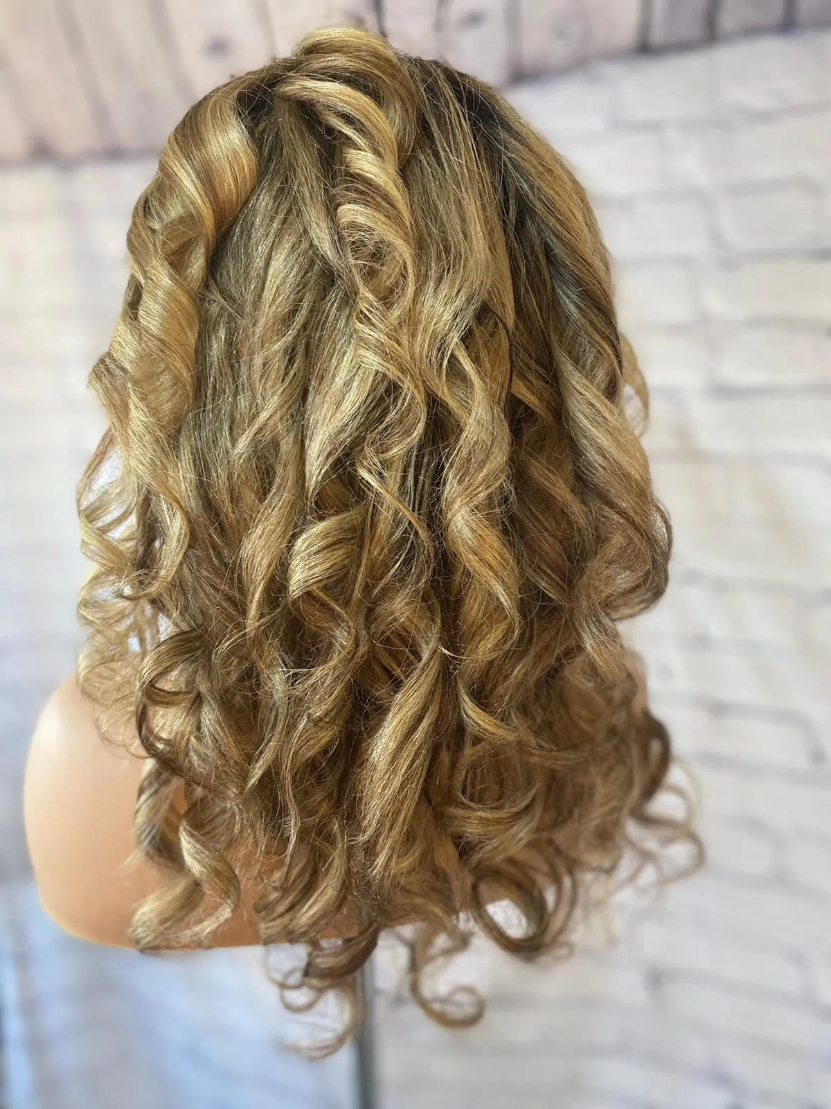 Luxury Caramel Blonde Curly Balayage 100% Human Hair Swiss 13x4 Lace Front Glueless Wig Wavy U-Part, 360 or Full Lace Upgrade Available