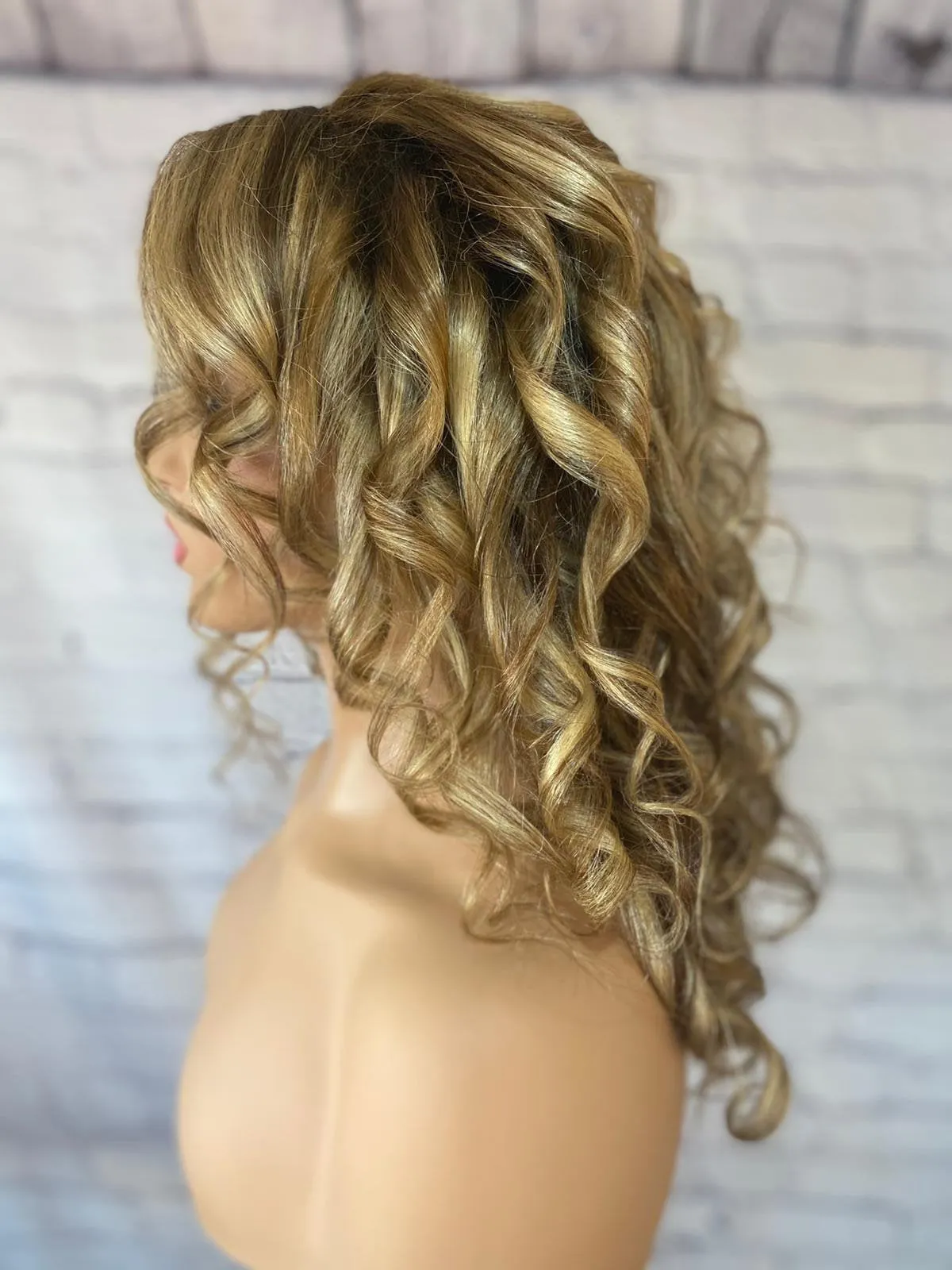 Luxury Caramel Blonde Curly Balayage 100% Human Hair Swiss 13x4 Lace Front Glueless Wig Wavy U-Part, 360 or Full Lace Upgrade Available