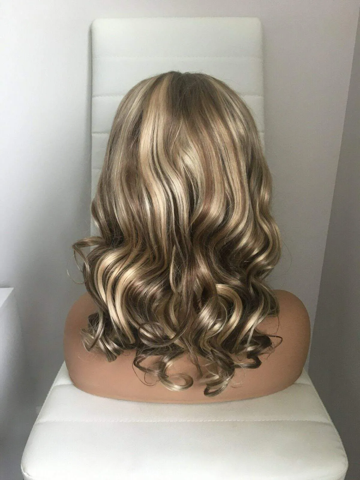 Luxury Chocolate Brown Light Blonde Balayage Highlight 100% Human Hair Swiss 13x4 Lace Front Wig U-Part, 360 or Full Lace Upgrade Available