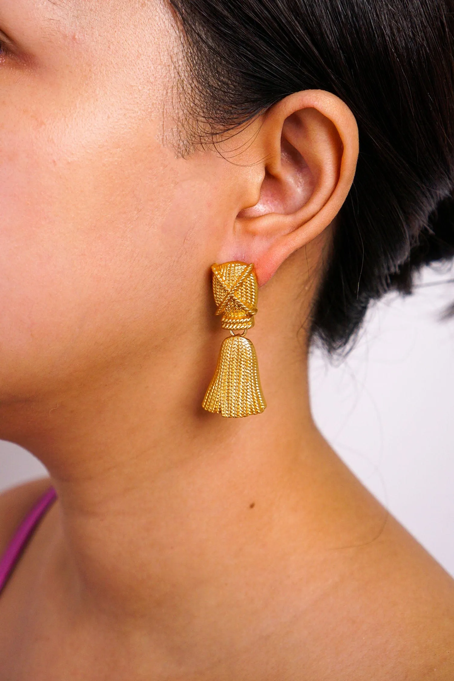 Matte Gold Geometric Tassel Earrings