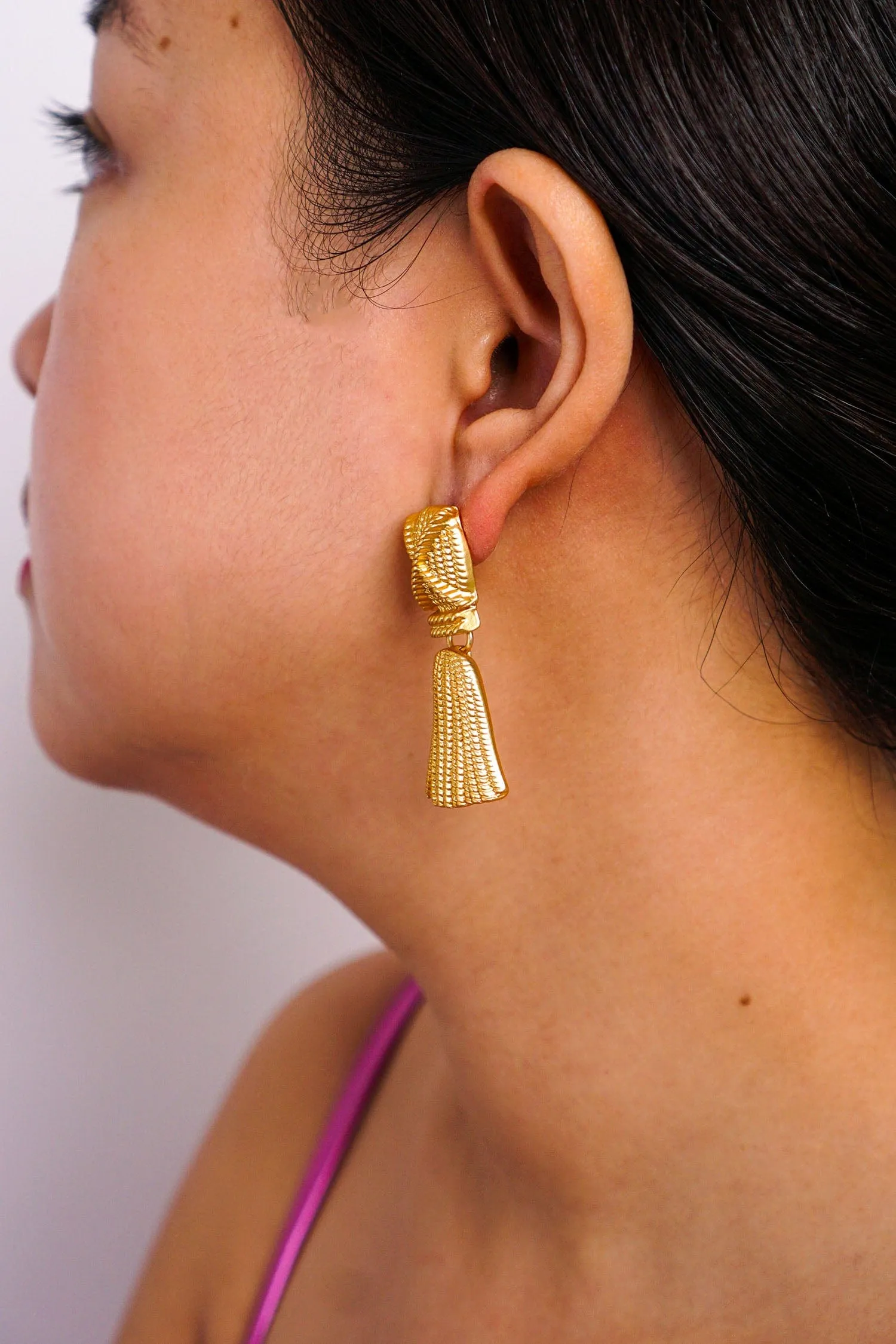 Matte Gold Geometric Tassel Earrings