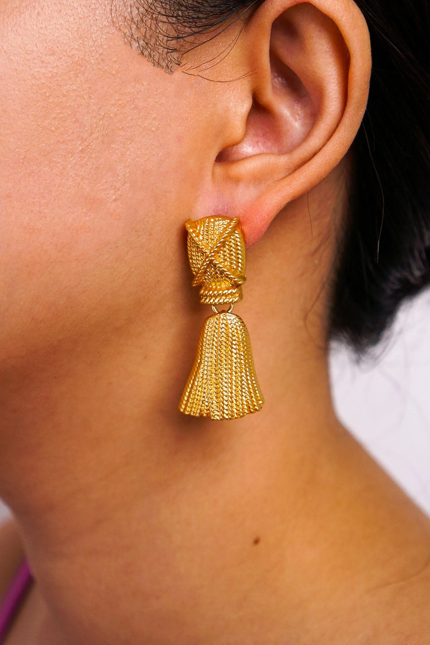 Matte Gold Geometric Tassel Earrings