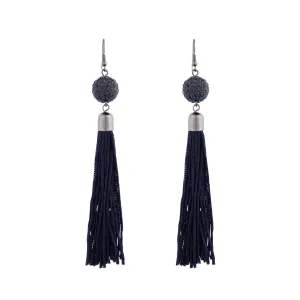 Midnight Blue Tassel Ball Drop Earrings