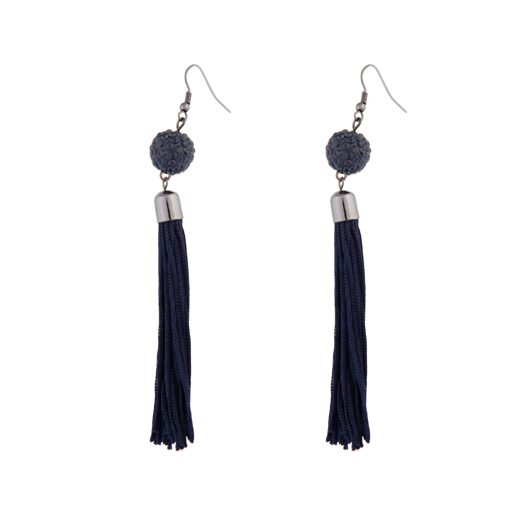 Midnight Blue Tassel Ball Drop Earrings