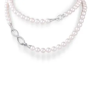 Mikimoto 18K White Gold Double Strand Cultured Akoya Pearl Necklace with Diamonds