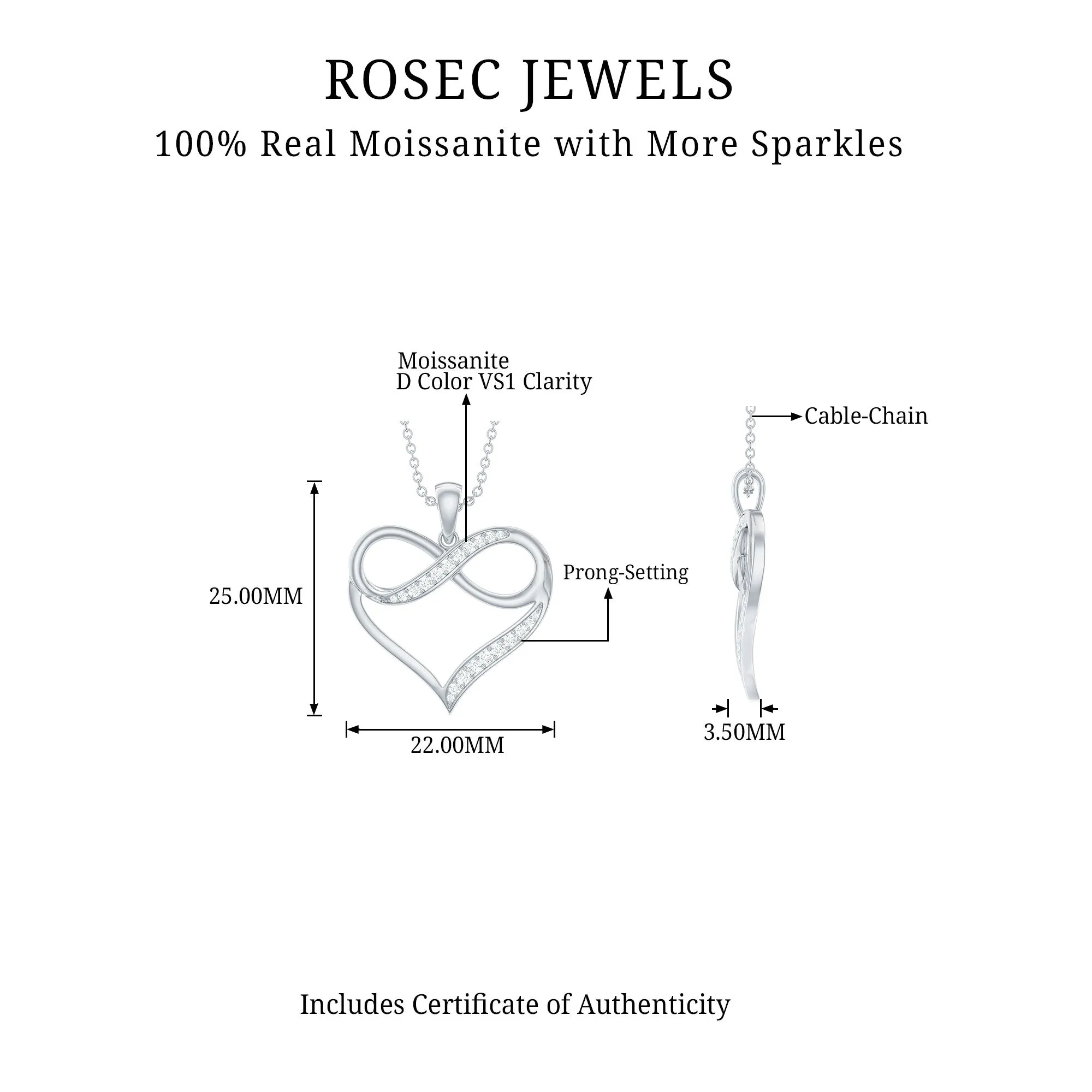 Moissanite Infinity Heart Pendant Necklace