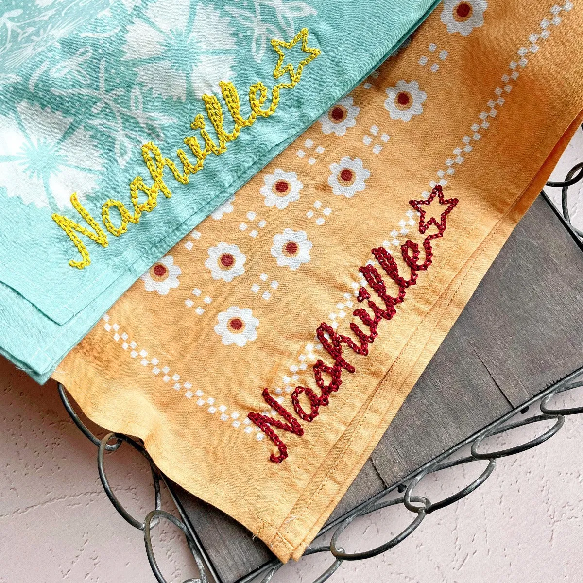 Nashville Embroidered Ochre Bandana by Last Chance Textiles