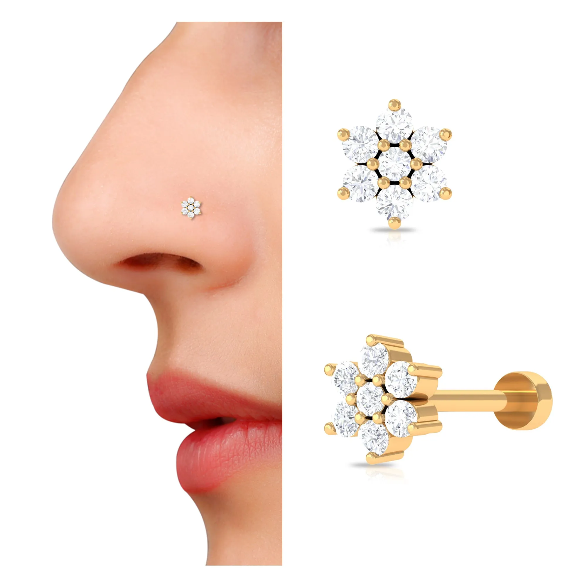 Natural Diamond Minimal Flower Nose Pin