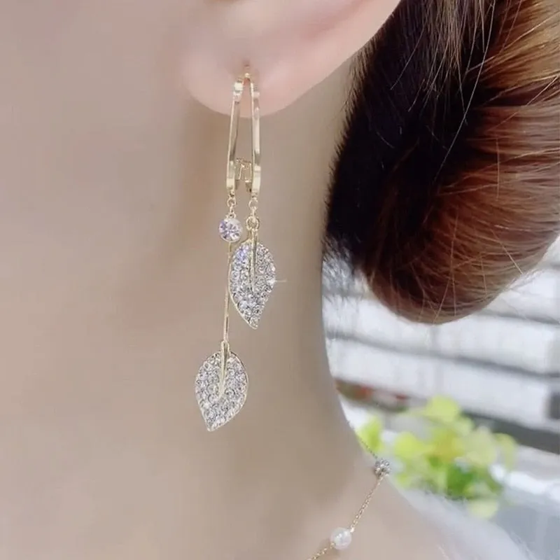 Nature Elegance Crystal Long Tassel Earrings