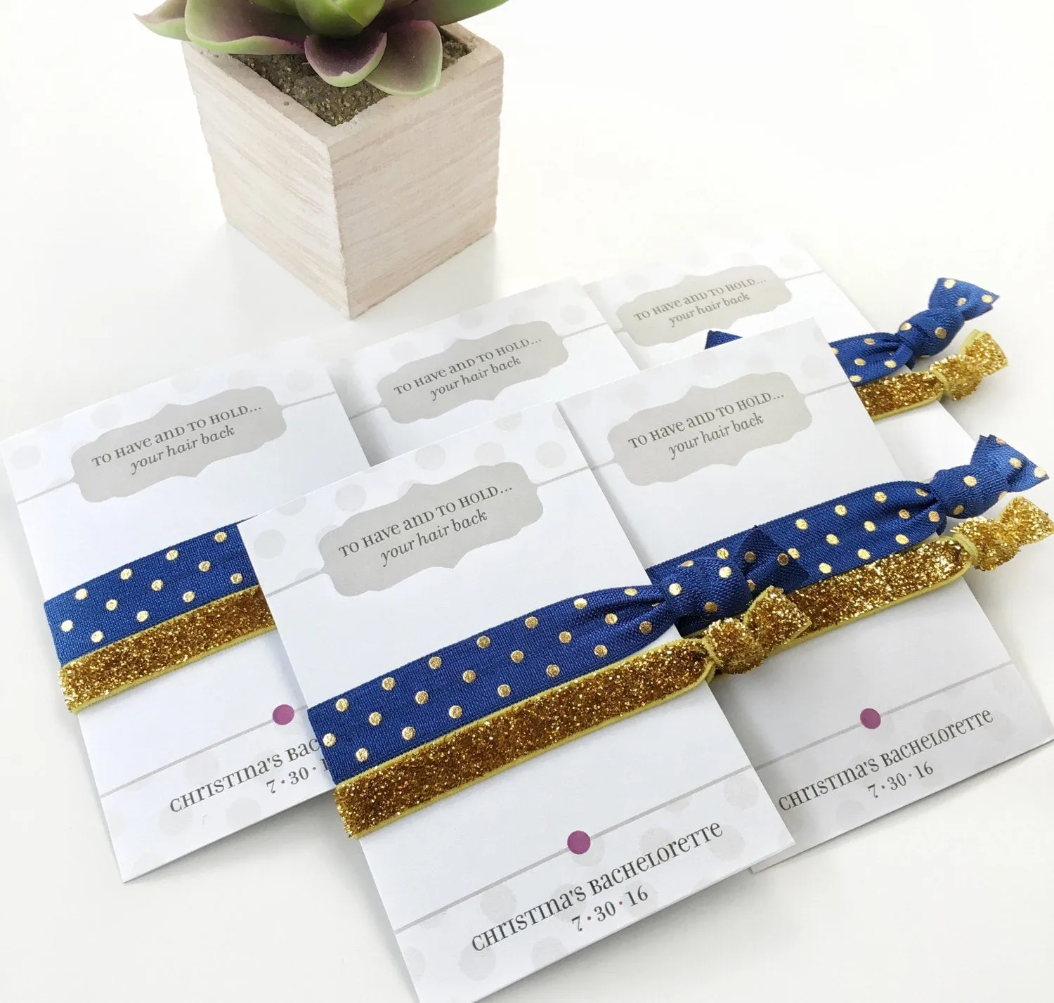 Navy and Gold Bachelorette Party Favors, Hair Ties