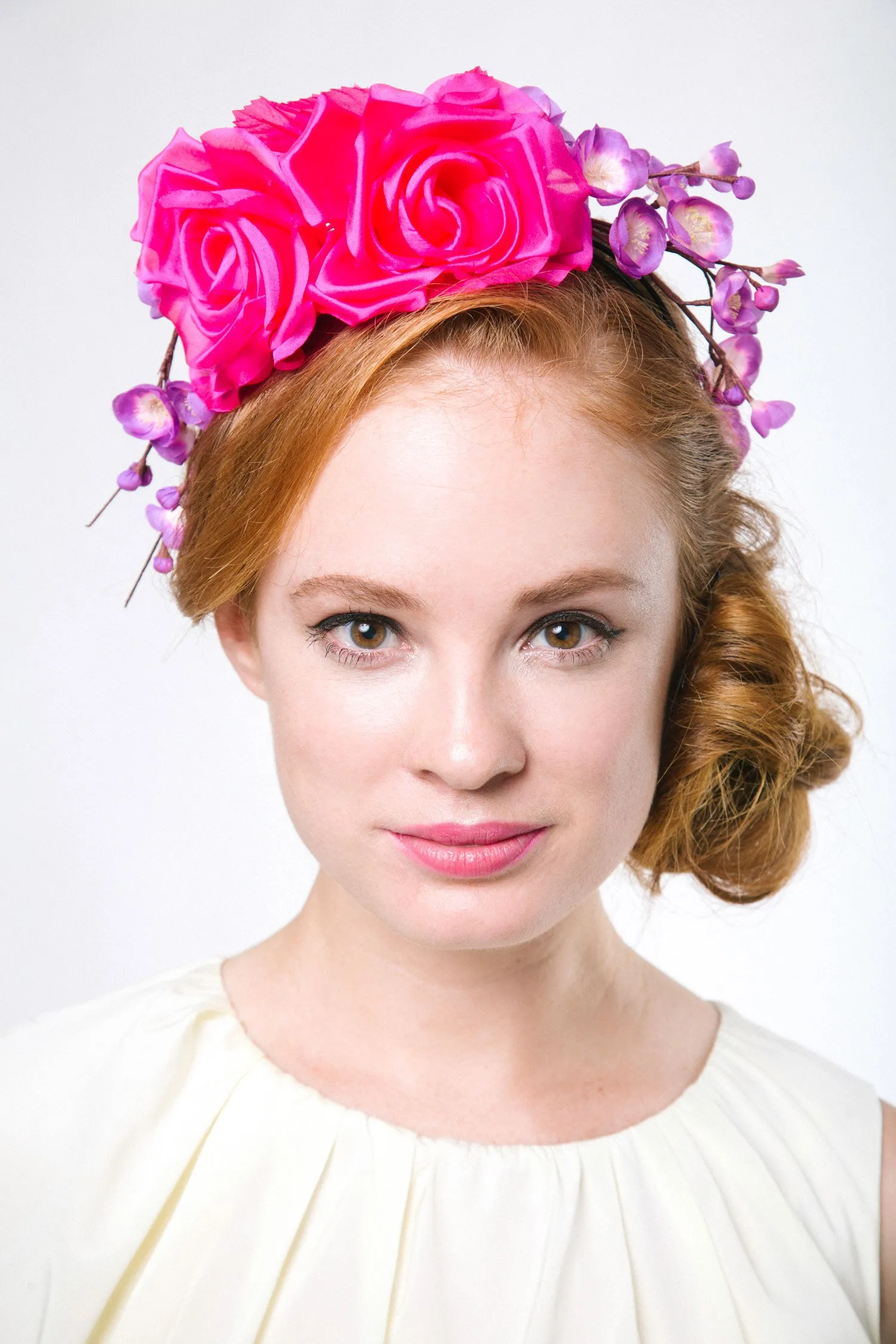 Nyquist: Derby Flower Crown Headband with Hot Pink Roses