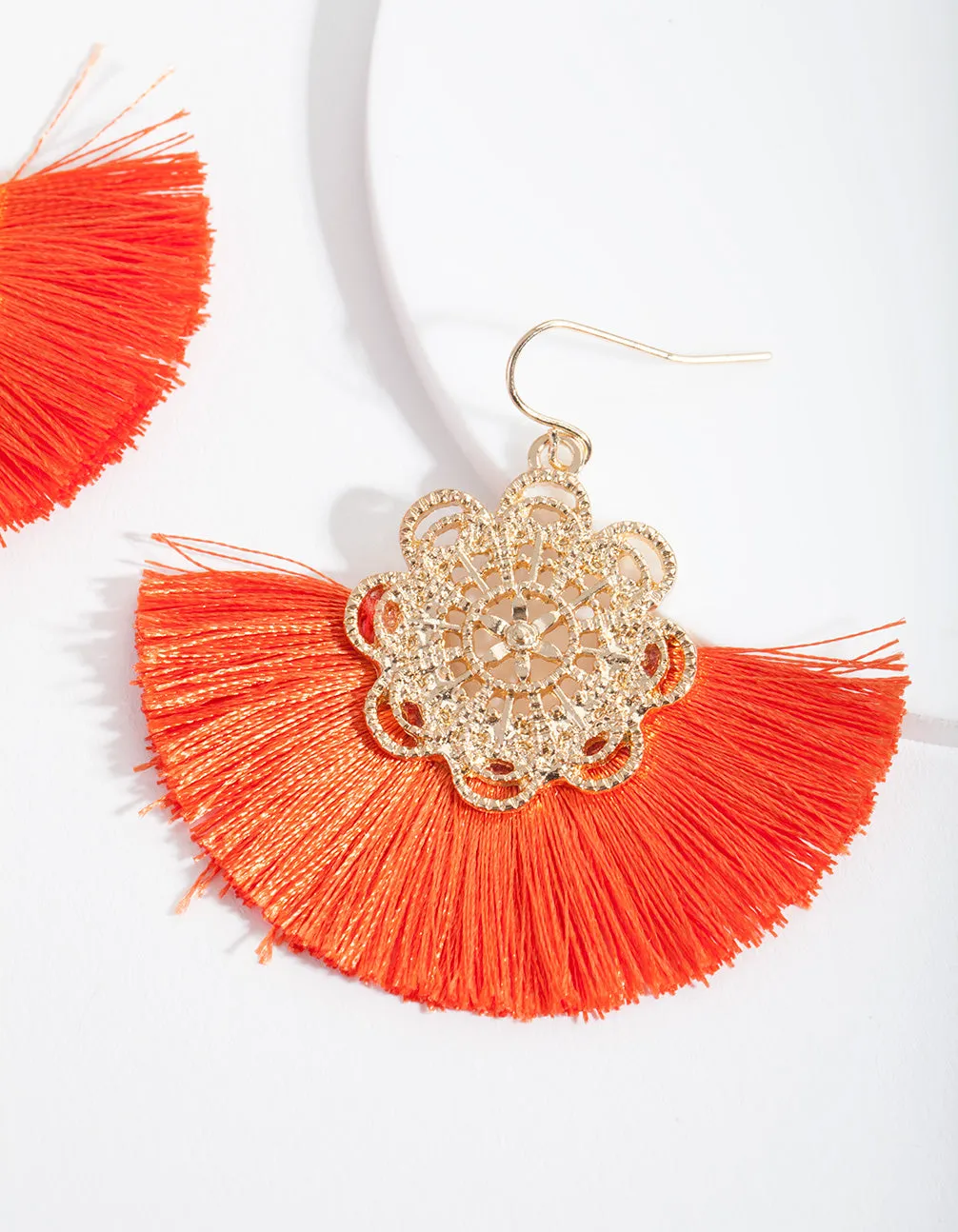 Orange Fan Tassel Earrings