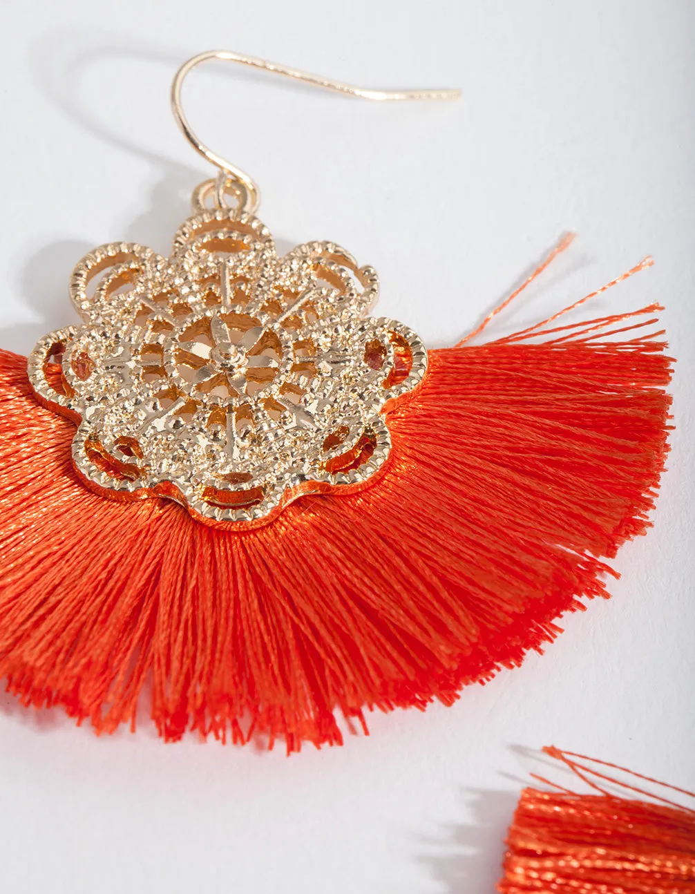 Orange Fan Tassel Earrings