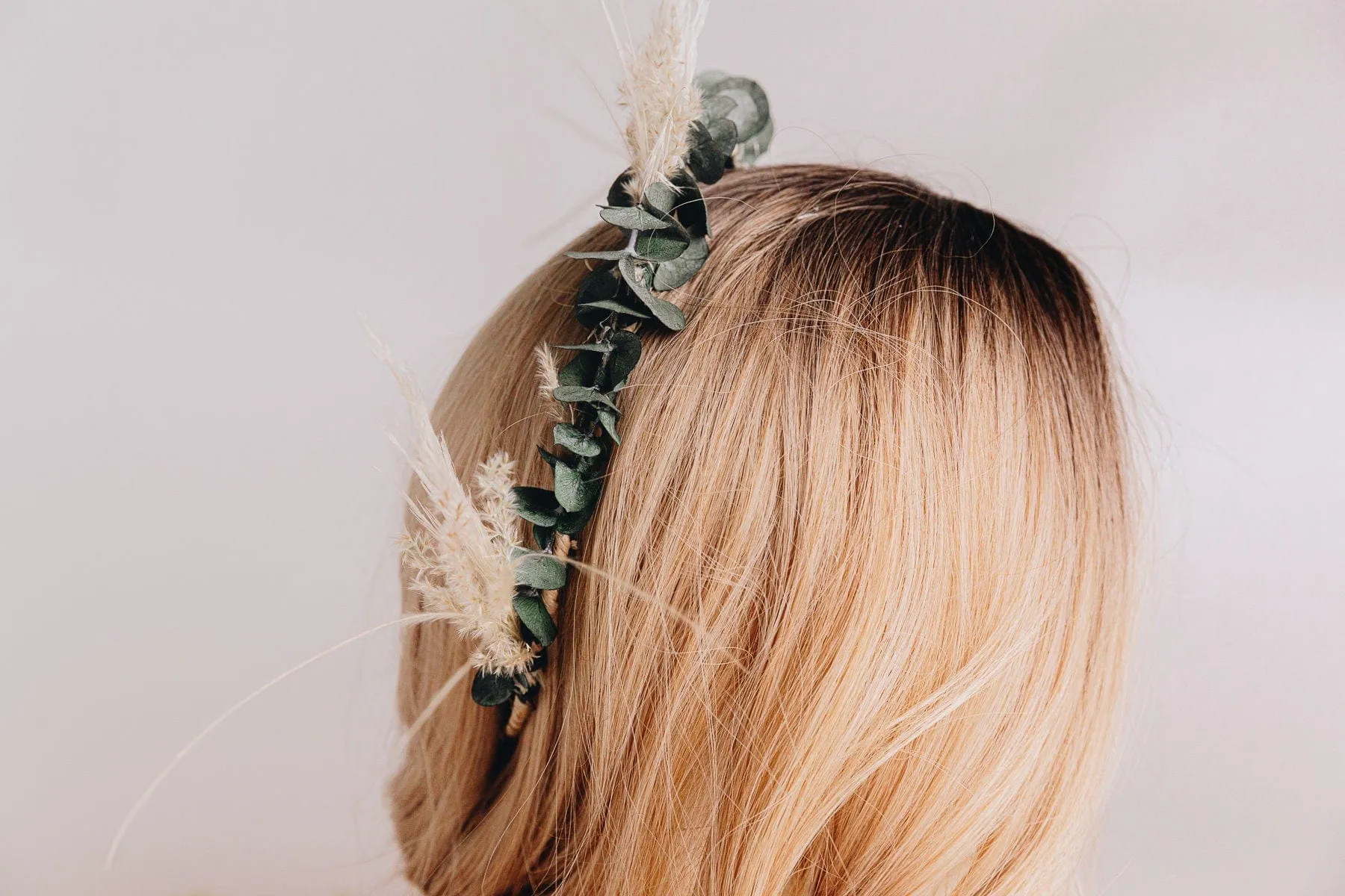 Pampas Grass & Real Preserved Eucalyptus Crown, Greenery Crown, Leaf Crown, floral crown, bridal flower crown, bridal crown, wedding crown