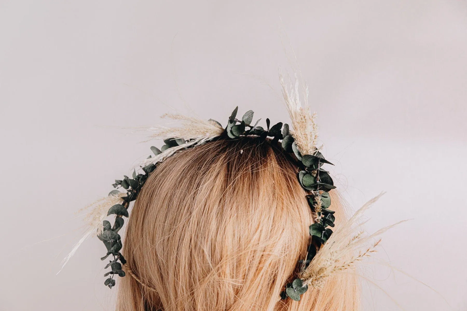 Pampas Grass & Real Preserved Eucalyptus Crown, Greenery Crown, Leaf Crown, floral crown, bridal flower crown, bridal crown, wedding crown