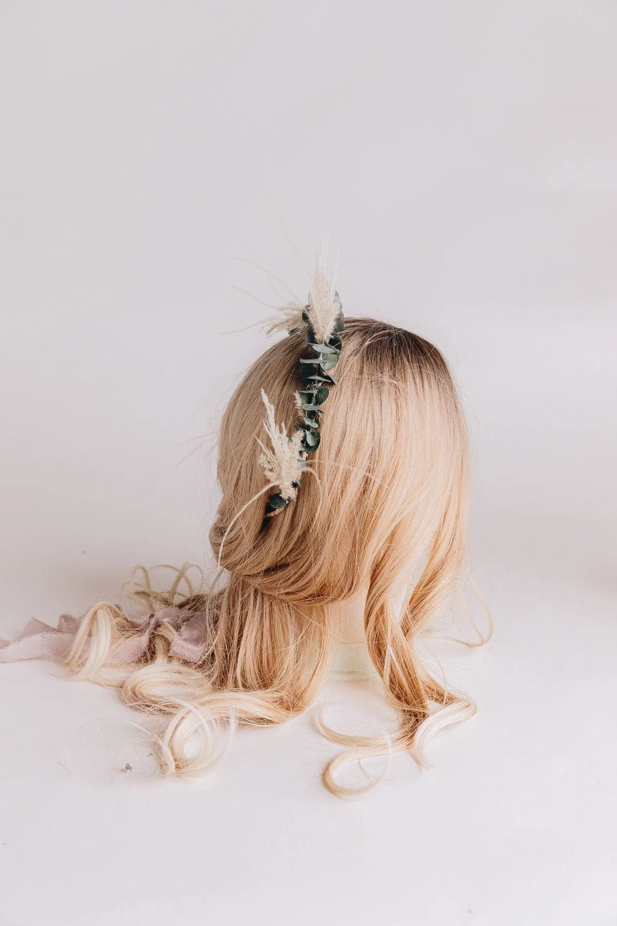 Pampas Grass & Real Preserved Eucalyptus Crown, Greenery Crown, Leaf Crown, floral crown, bridal flower crown, bridal crown, wedding crown