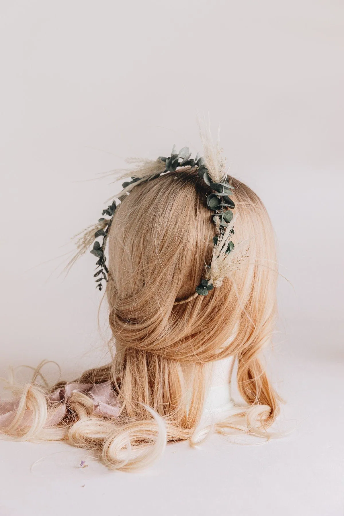 Pampas Grass & Real Preserved Eucalyptus Crown, Greenery Crown, Leaf Crown, floral crown, bridal flower crown, bridal crown, wedding crown