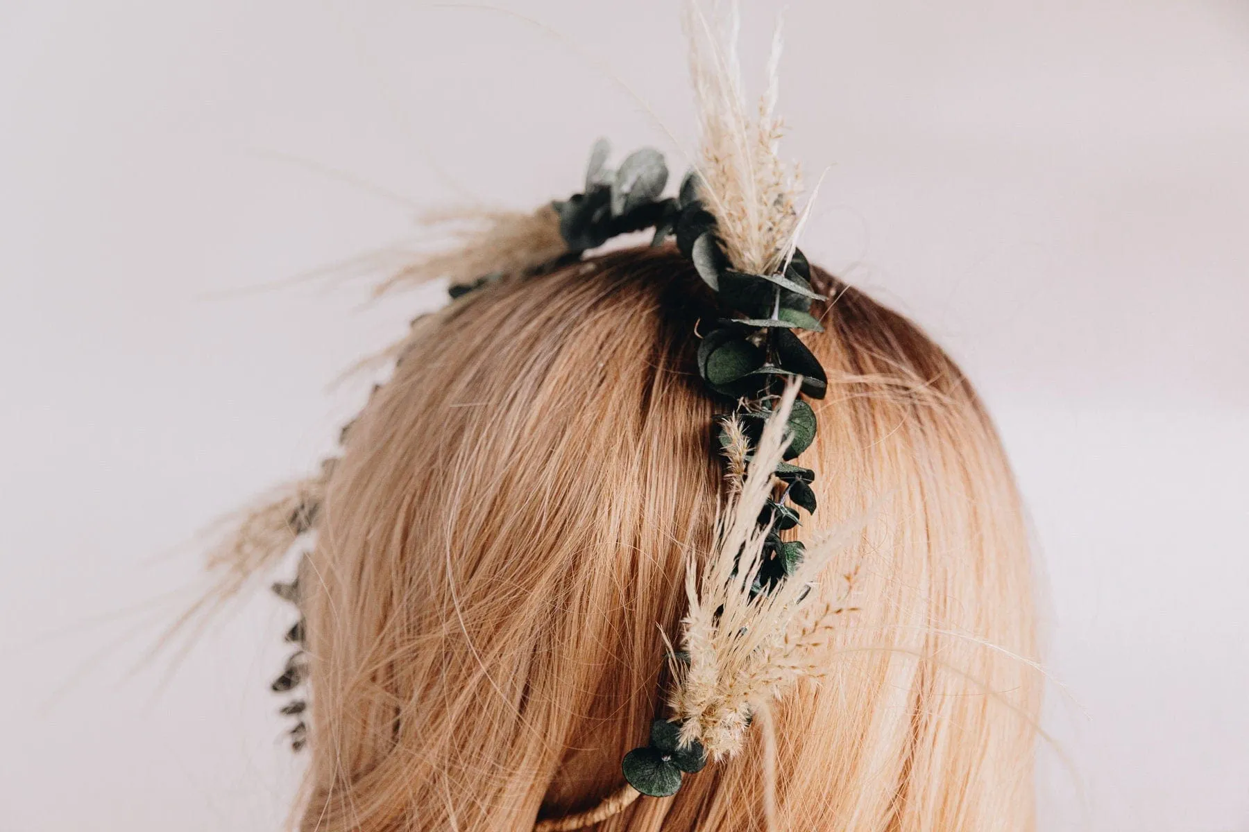 Pampas Grass & Real Preserved Eucalyptus Crown, Greenery Crown, Leaf Crown, floral crown, bridal flower crown, bridal crown, wedding crown