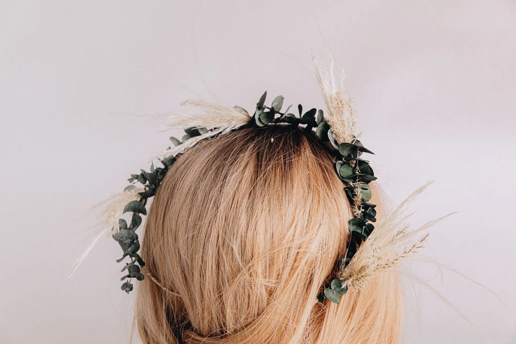 Pampas Grass & Real Preserved Eucalyptus Crown, Greenery Crown, Leaf Crown, floral crown, bridal flower crown, bridal crown, wedding crown