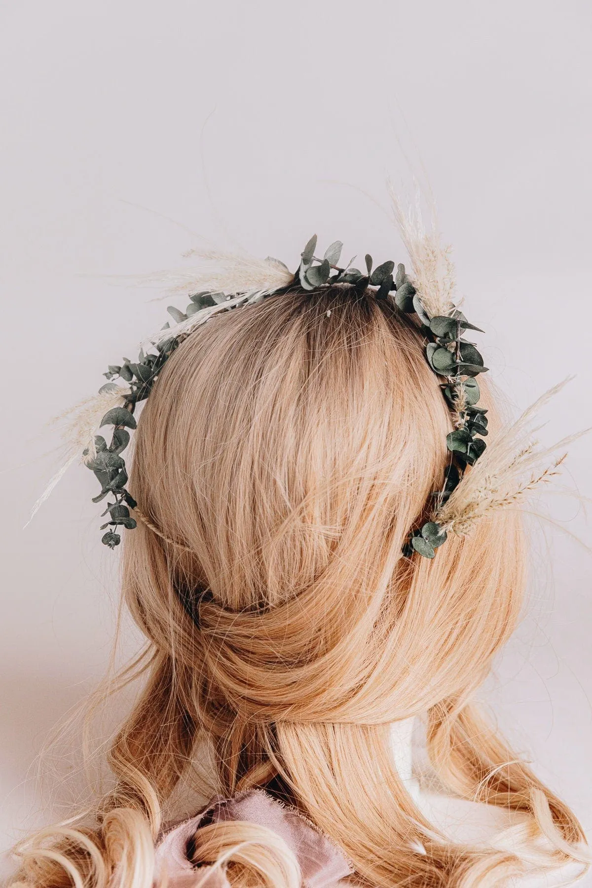 Pampas Grass & Real Preserved Eucalyptus Crown, Greenery Crown, Leaf Crown, floral crown, bridal flower crown, bridal crown, wedding crown