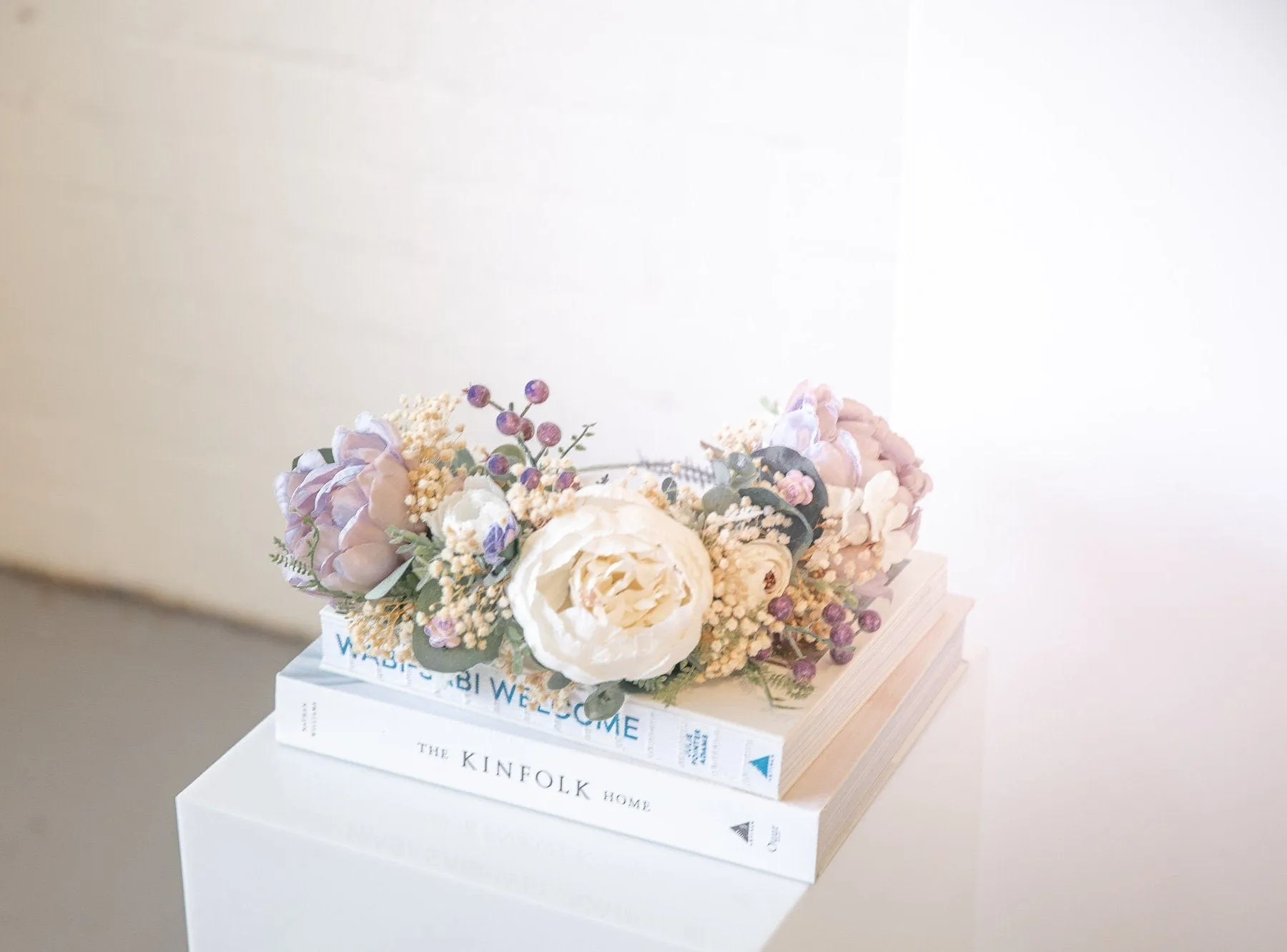 Pastel Boho Flower Crown / Boho Headpiece / Festival Crown / Bridal Crown with dried gypsophilas and artificial peonies