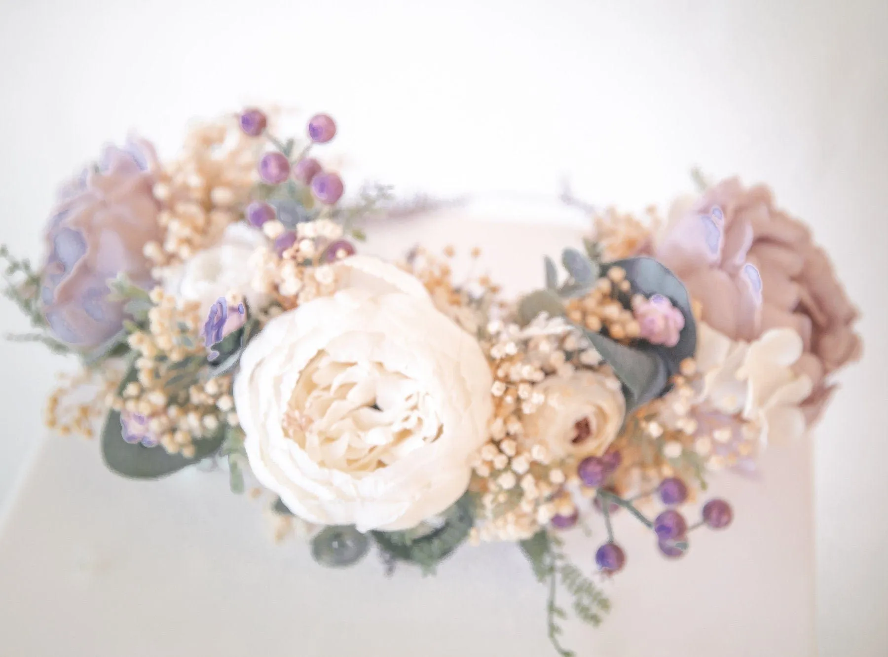 Pastel Boho Flower Crown / Boho Headpiece / Festival Crown / Bridal Crown with dried gypsophilas and artificial peonies