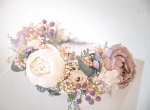 Pastel Boho Flower Crown / Boho Headpiece / Festival Crown / Bridal Crown with dried gypsophilas and artificial peonies