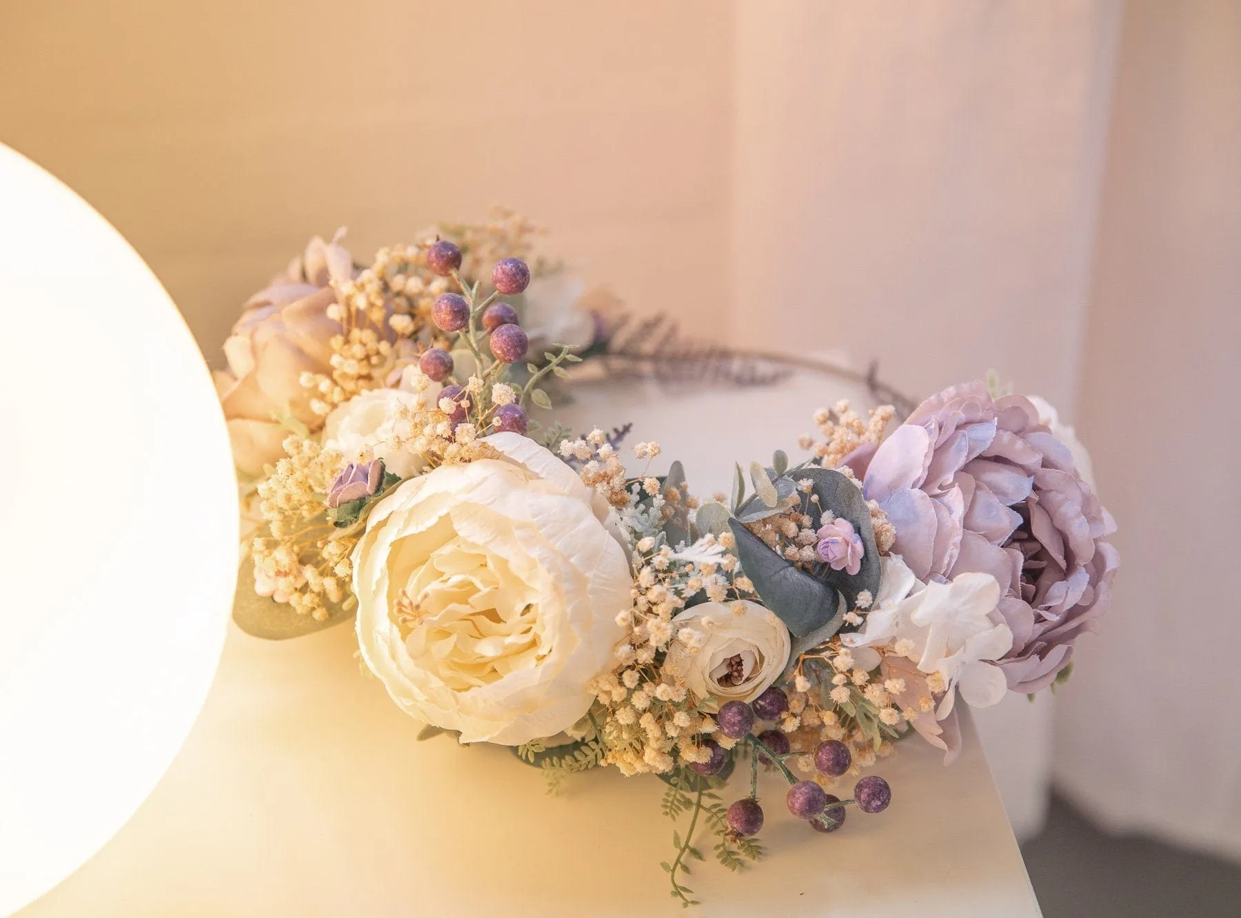 Pastel Boho Flower Crown / Boho Headpiece / Festival Crown / Bridal Crown with dried gypsophilas and artificial peonies