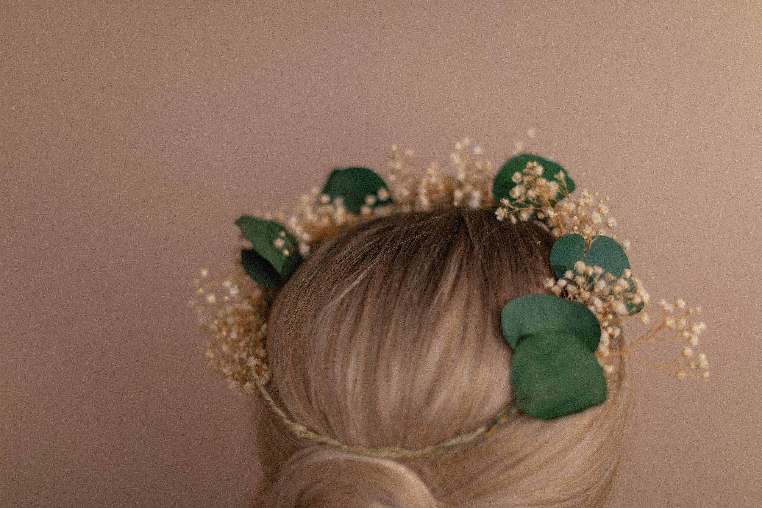 Preserved Green Eucalyptus & Baby's Breath Crown / Gypsophila Crown / Real Dried Flowers Crown / Dried Wedding Crown